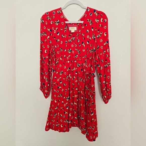 Anthropologie Dresses & Skirts - MAEVE Anthropoligie Red Floral Long Sleeve V Neck Dress | 12P